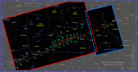 Chart showing the areas of the 2011-12 star chart which are covered by the photographs. Dashed lines indicate that the photograph extends beyond the boundary of the star chart (click for full-size image, 62 KB)