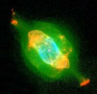 The Saturn Nebula (NGC 7009) in Aquarius. Click for larger picture, 9 KB (Image: NASA/ESA, 1997)