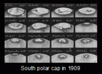 Sketch by French amateur astronomer Rene Jarry-Desloges showing recession of the Martian Southern Polar Cap in 1909 (click for full-size image, 32 KB) 