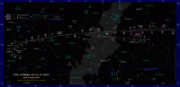 Star chart showing the paths of Venus, Mercury and Jupiter through the zodiac from April to August 2015. Click on thumbnail for a full-size star map, 195 KB (Copyright Martin J Powell 2014)