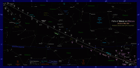 Star chart showing the paths of Venus and Mercury through the zodiac constellations for the latter part of Venus' evening apparition in 2019-20 Click on thumbnail for a full-size star map, 180 KB (Copyright Martin J Powell 2019)