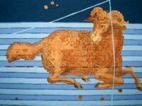 A hand-coloured version of Aries the Ram as depicted in Johann Bayer's star atlas 'Uranometria' from 1641. Click for larger version, 13 KB (Image: AlbionPrints.com)