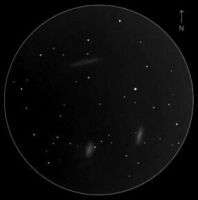 A telescope observer's sketch of the galaxies M65, M66 and NGC 3628 in Leo. Click for a larger version, 7 KB (Image: Michael Vlasov/APOD)